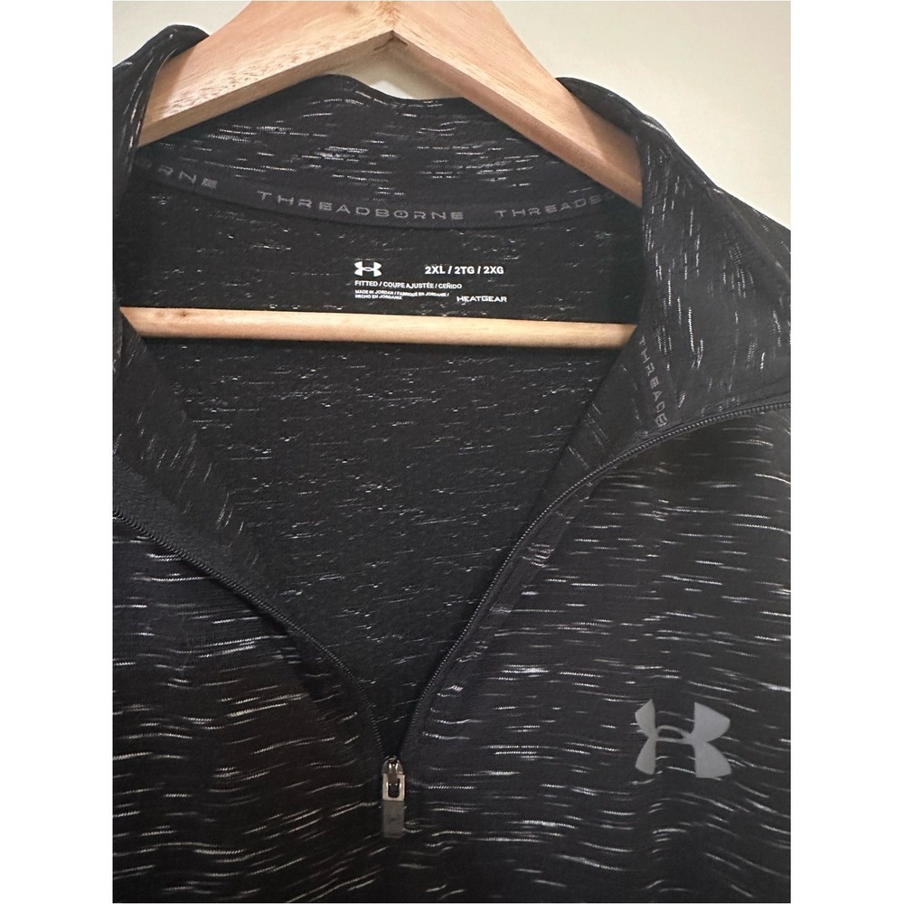 Athleisure Gorpcore Under Armour Pullover XXL Black Heathered Threadborne Zip - Picture 3 of 6